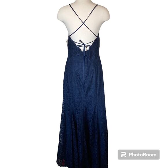 Dessy Collection NWT Halter Cross Back Lace Trumpet Midnight Dress Size 14 - Picture 4 of 8